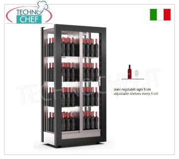 CANTINETTA-TECA per VINI, capacità 128 bottiglie Verticali, Statica-Ventilata, 4 Lati Vetro, dim.mm.874x568x1865h