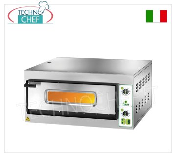 FIMAR - Horno de pizza eléctrico, para 4 pizzas, 1 cámara cm. 66x66, controles mecánicos, Sin PIRÓMETRO, mod. FES4 HORNO PARA PIZZA ELÉCTRICO de 1 CÁMARA de medidas 660x660x140h mm, con PUERTA DE CRISTAL, placa de cocción refractaria, 2 TERMOSTATOS AJUSTABLES para BASE y ENCIMERA, temperatura de +50° a +500 °C, dimensiones exteriores 900x785x420h mm