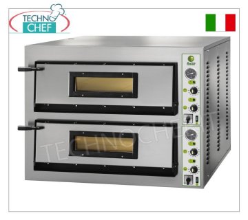 FIMAR - Horno de pizza eléctrico para 9+9 pizzas grandes, 2 cámaras independientes de 108x108 cm, mandos mecánicos mod. FML9+9 HORNO PARA PIZZA ELÉCTRICO de 2 CÁMARAS de 1080x1080x140h mm, con PUERTA DE CRISTAL, Placa de cocción refractaria, 4 TERMOSTATOS REGULABLES para BASE y ENCIMERA, Temperatura de +50° a +500 °C, V.230/1, Kw.26,4, Peso 350 Kg, dimensiones exteriores mm.1370x1210x750h
