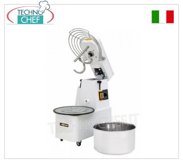 IMPASTATRICE a SPIRALE da 35 Kg, con testa sollevabile e vasca estraibile, IMPASTATRICE a SPIRALE da 35 Kg, con testa sollevabile e vasca estraibile da lt.41, completa di asta spaccapasta, temporizzatore e ruote, V.400/3, Kw.1,1, Peso Kg.114, dim.mm.480x805x825h