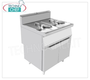 Technochef - FREIDORA A GAS MÓVIL, 2 DEPOSITOS de 16+16 litros, Kw.13+13 Freidora a gas sobre mueble, 2 depósitos de 16+16 litros, potencia térmica 13+13 Kw, dim.mm.800x700x1085h