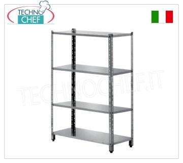 Scaffale componibile inox, modulo con 4 ripiani, profondi 58 cm, altezza 200 cm