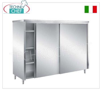 Armadio stoviglie INOX 304 con ante scorrevoli e 3 ripiani intermedi, Profondo 60 cm - Altezza 200 cm