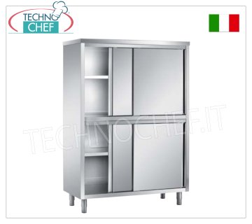 Armadio stoviglie INOX 304 con 4 mezze ante scorrevoli, Profondo cm 50 - Altezza 200 cm