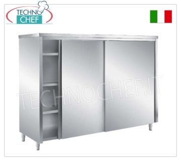 Armadio stoviglie INOX 304 con ante scorrevoli e 3 ripiani intermedi, Profondo 70 cm - Altezza 200 cm