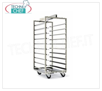 TECHNOCHEF - Carrello Estraibile per 10 TEGLIE da 40X60, Mod.CAR10TB40X60 Carrello porta-teglie estraibile, capacità 10 Teglie da mm 400x600, passo mm 90, dim.mm.450x640x1100h