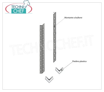 TECHNOCHEF - Fiancata-Spalla per Scaffali a Bullone Inox 304, Mod.96150x2+96900x2 Fiancata-Spalla composta da 2 montanti a bullone inox 304 lucido e piedini in plastica, altezza mm 1500.