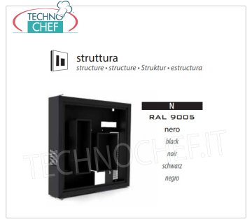 Struttura Nera RAL 9005 Struttura colore Nero opaco RAL 9005, capacità 4 Bottiglie, Temp.+12°/+18°C, luce LED bianco naturale, Kw.0,06, Peso 30 Kg, dim.mm.780x780x155h.